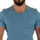 Elegant Blue Cotton Blend Round Neck Tee