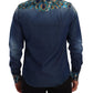 Peacock Print Cotton Denim Button-Down Shirt