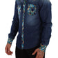 Peacock Print Cotton Denim Button-Down Shirt