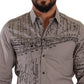 Elegant Gray Logo Print Cotton Shirt