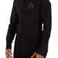 Elegant Black Cotton Dress Shirt with Embroidery