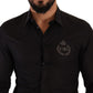 Elegant Black Cotton Dress Shirt with Embroidery