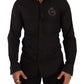 Elegant Black Cotton Dress Shirt with Embroidery