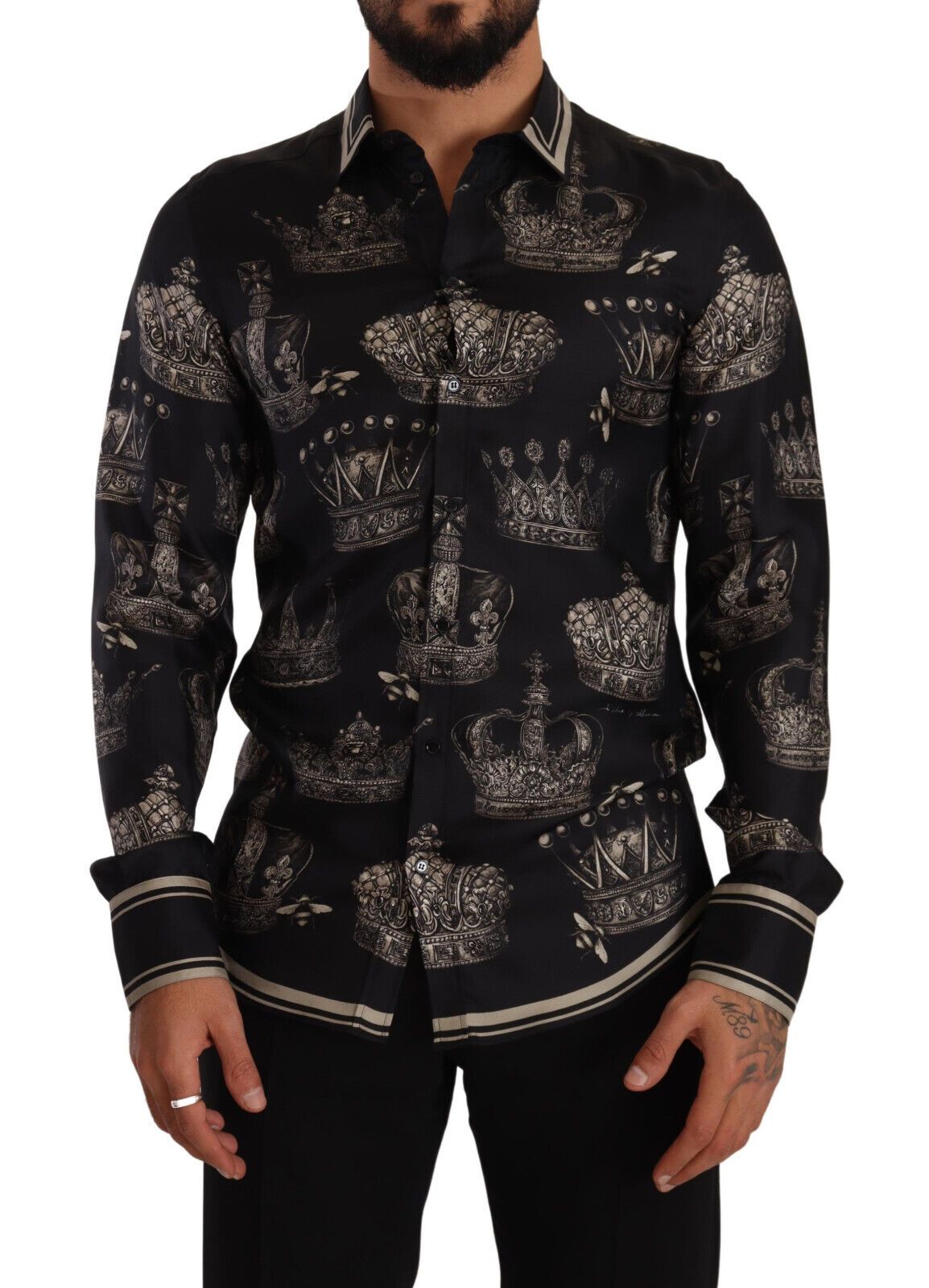 Slim Fit Crown Print Silk Shirt