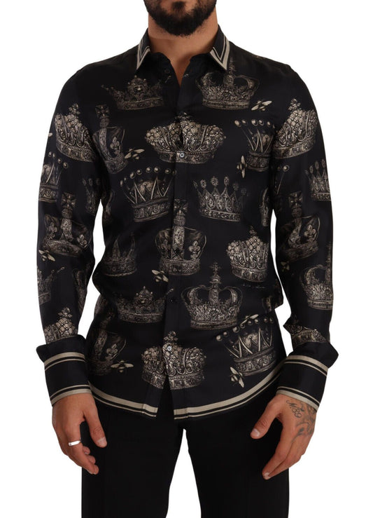 Slim Fit Crown Print Silk Shirt