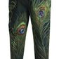 Elegant Tapered Cotton Pants with Peacock Feather Print