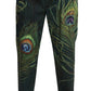 Elegant Tapered Cotton Pants with Peacock Feather Print