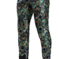 Peacock Feather Print Silk Skinny Pants