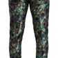 Peacock Feather Print Silk Skinny Pants
