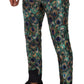 Peacock Feather Print Silk Skinny Pants