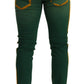 Elegant Skinny Denim Jeans in Green and Yellow