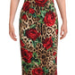 Elegant Leopard Print Sheath Dress with Red Roses