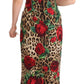 Elegant Leopard Print Sheath Dress with Red Roses