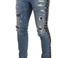 Elegant Slim Fit Denim with Leopard Details