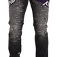 Elegant Gray Distressed Denim Jeans