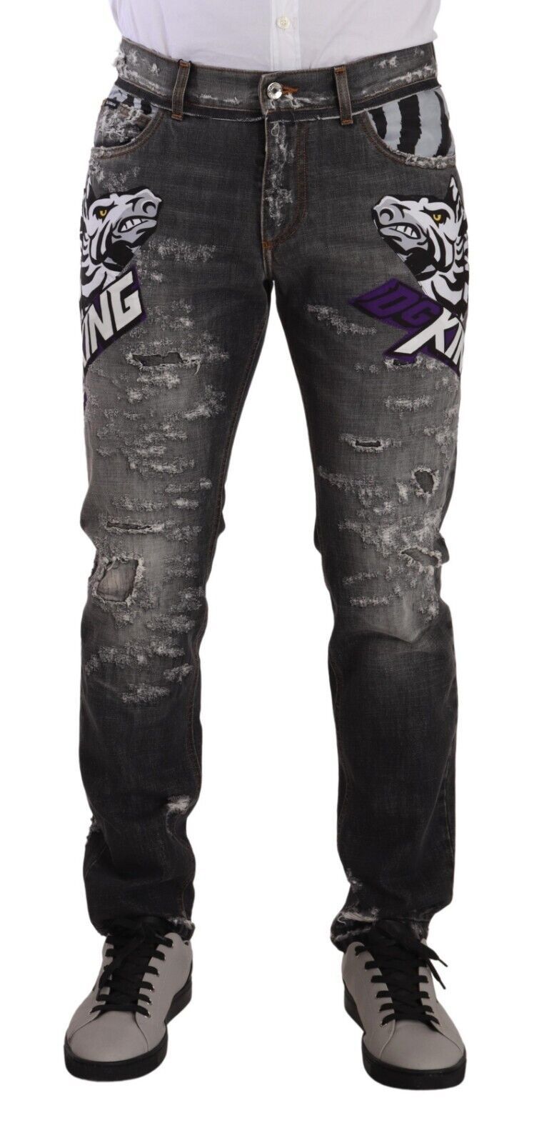 Elegant Gray Distressed Denim Jeans