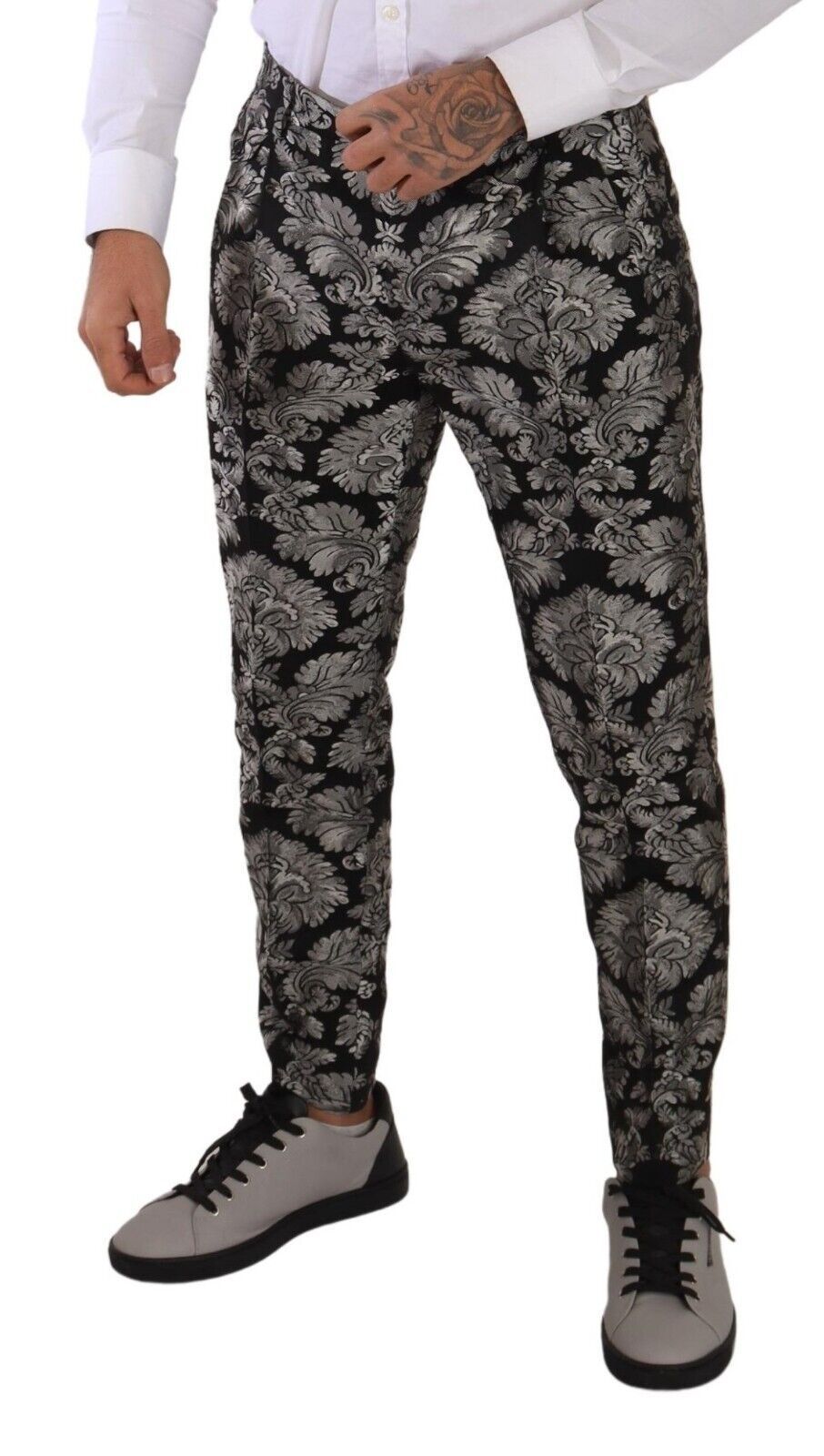 Elegant Jacquard Dress Pants in Black & Silver