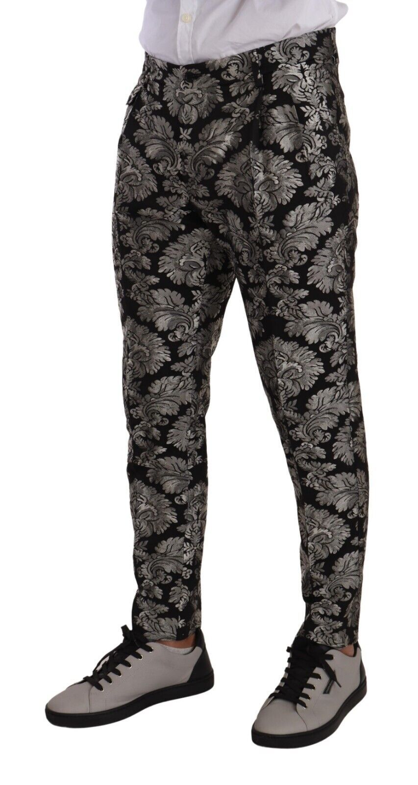 Elegant Jacquard Dress Pants in Black & Silver