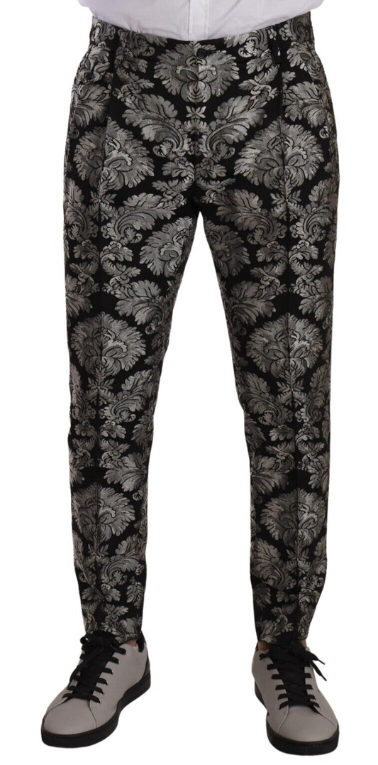 Elegant Jacquard Dress Pants in Black & Silver
