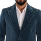 Elegant Blue Velvet Overcoat Jacket