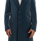 Elegant Blue Velvet Overcoat Jacket