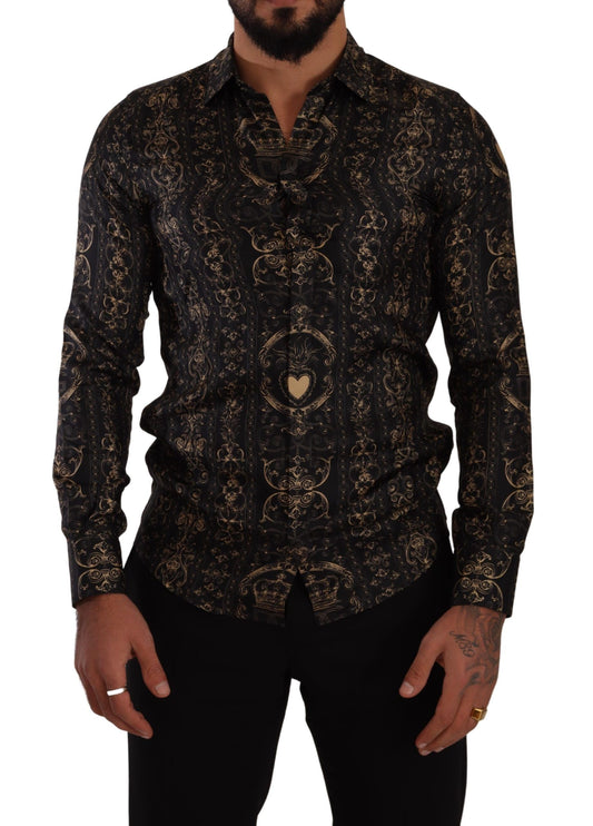 Elegant Slim Fit Silk Crown Print Shirt