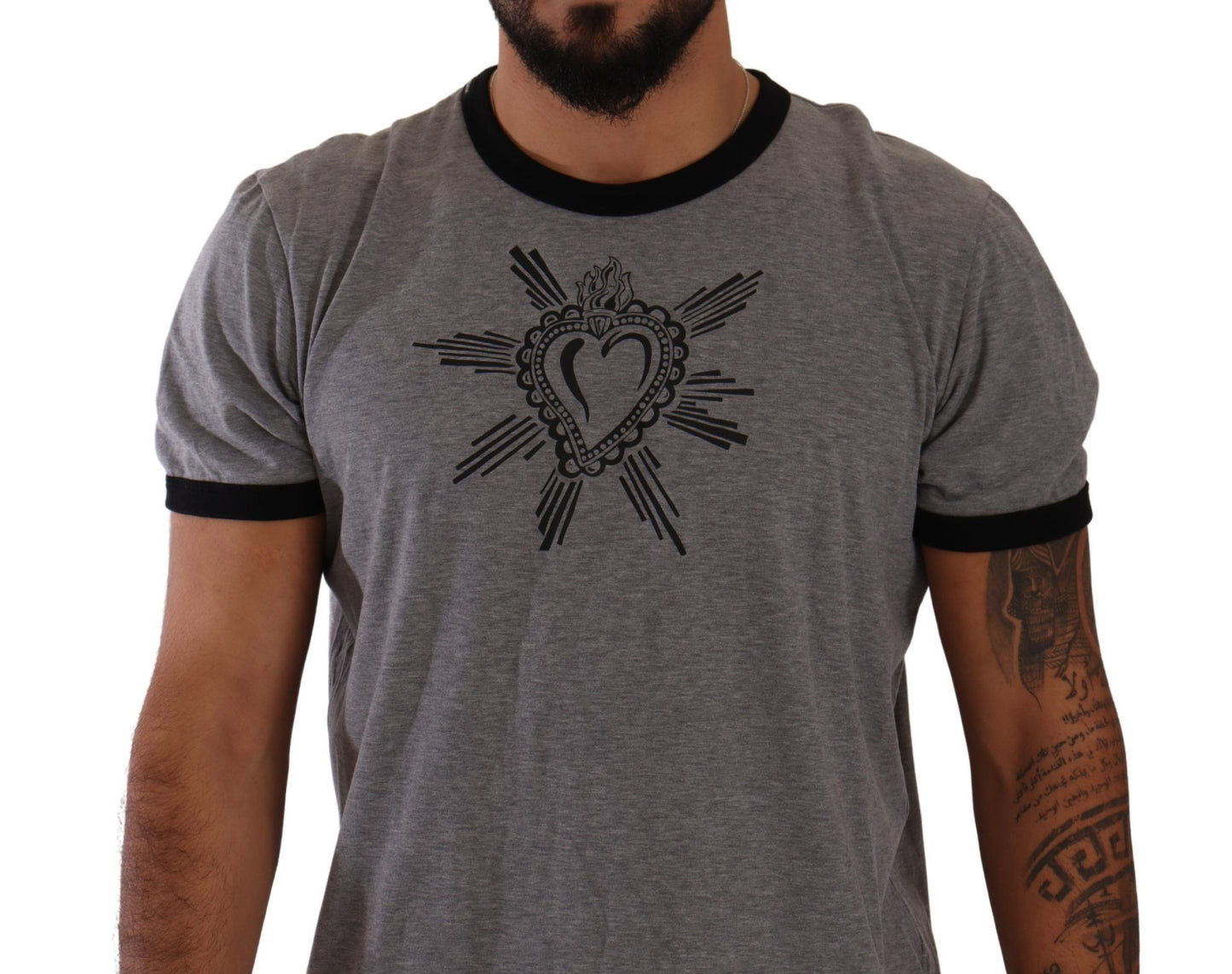 Chic Heart Print Crewneck Tee