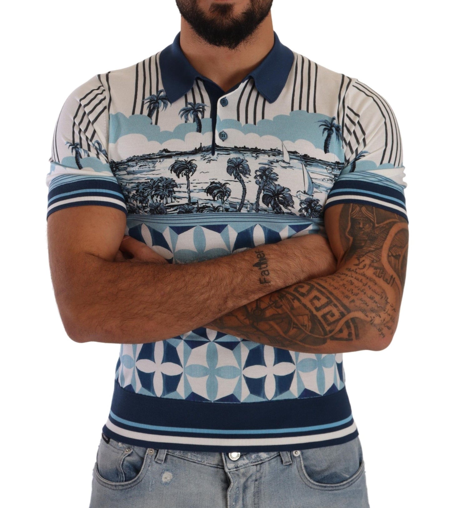 Elegant Silk Blend Polo T-Shirt in GIO PONTI Print
