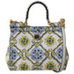 Multicolor Majolica Print Leather Sicily Bag