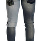 Elegant Slim-Fit Tattered Denim Jeans