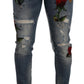 Elegant Slim-Fit Tattered Denim Jeans