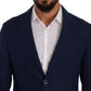 Navy Blue Check Single Breasted Blazer