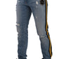 Slim Fit Light Blue Embroidered Denim