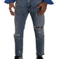 Elegant Light Blue Loose Cotton Jeans
