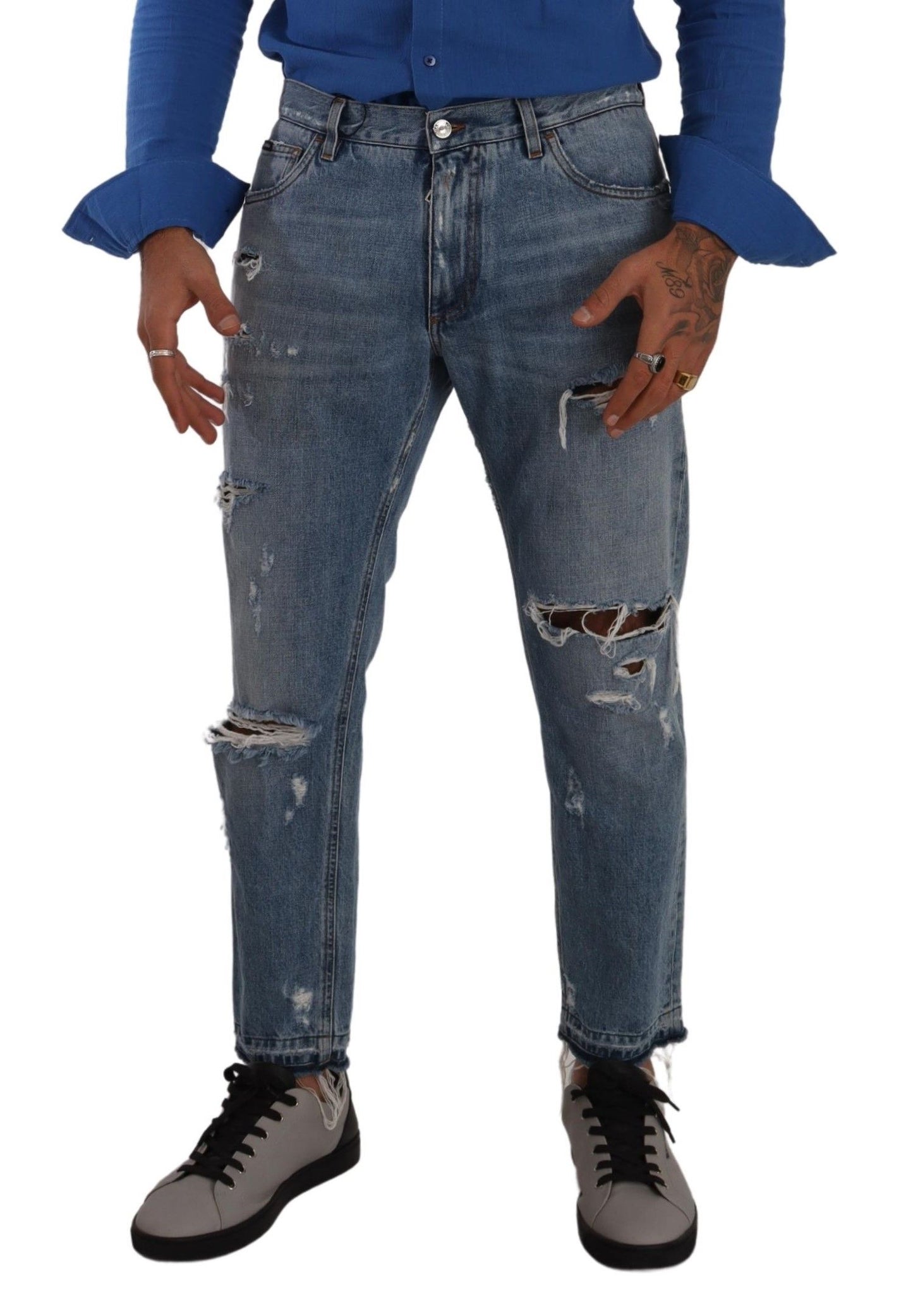 Elegant Light Blue Loose Cotton Jeans