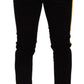 Slim Fit Black Denim Jeans with Yellow Stripe