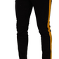 Slim Fit Black Denim Jeans with Yellow Stripe