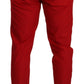 Chic Red Cotton Slim Fit Dress Pants