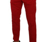 Chic Red Cotton Slim Fit Dress Pants