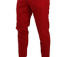 Chic Red Cotton Slim Fit Dress Pants