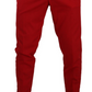 Chic Red Cotton Slim Fit Dress Pants