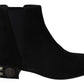 Elegant Suede Mid-Calf Boots with Studded Heels
