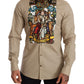 Elegant Beige Tuxedo Shirt with Unique Napoleon Print