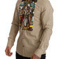 Elegant Beige Tuxedo Shirt with Unique Napoleon Print