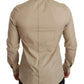 Elegant Beige Tuxedo Shirt with Unique Napoleon Print