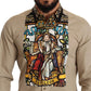 Elegant Beige Tuxedo Shirt with Unique Napoleon Print