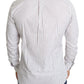 Elegant White Striped Cotton Dress Shirt