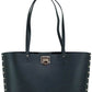 Manhattan Large Black Smooth Leather Studded Shoulder Tote Handbag