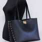 Manhattan Large Black Smooth Leather Studded Shoulder Tote Handbag