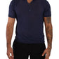 Navy Linen Blend Collared T-Shirt